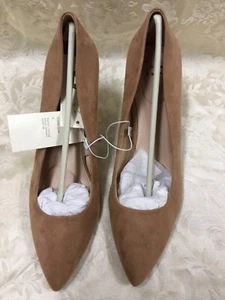 Tan pump 11 Pointed Toe faux suede Party Shoe Slip On 3.5" High Heel Office Work - Bild 1 von 6