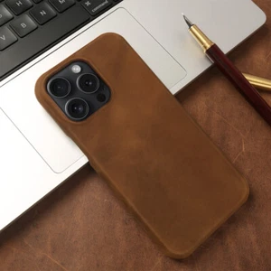 Funda rígida retro de cuero genuino para teléfono de negocios para iPhone 16 15 14 Pro Max - Imagen 1 de 25