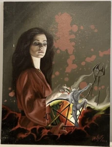Vintage 80’s John Rafferty Satanic Brunette Painting Scary Halloween Decorations - Picture 1 of 9