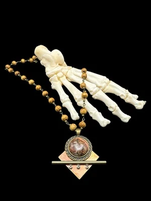 "Collar colgante artesanal mezclado metal cobre latón modernista leopardo jaspe 21""" Foto 1 de 4