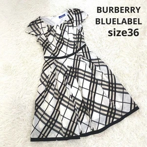 Burberry Blue Label Linen Blend Short Sleeve Dress Nova Check White Size 36 Used - Picture 1 of 20