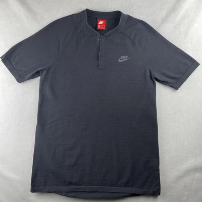 Nike Tech Camisa Tejida Hombres M Negro Botón Henley S/S Suave Elastizado Raglán 846409010 Foto 1 de 4