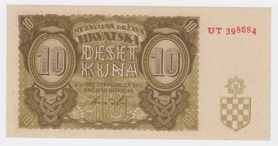 10 Kuna 1941 CROATIAN BANKNOTES UNCIRCULATED - GERMANY ITALY NDH - Image 1 of 2