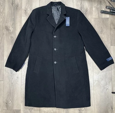 Hathaway Platinum Black Wool & Cashmere Blend Overcoat 44L NWT NEW - Image 1 of 4