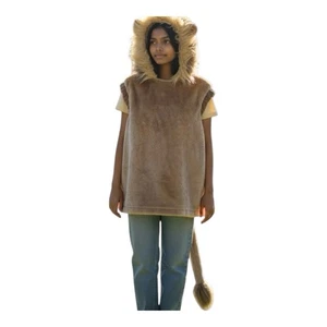 Feier Halloween Velours Löwe Weste Kostüm mit Kapuze und Schwanz beige - Bild 1 von 7