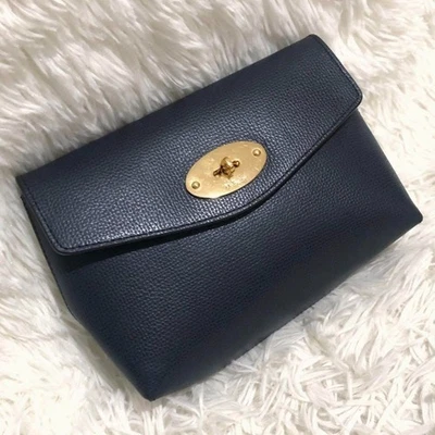Mulberry Darley Navy Leather Cosmetic Pouch Clutch Authentic  #E-675 - Image 1 of 4