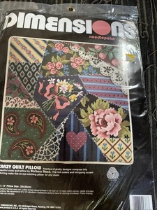 Dimensions Crazy Quilt Pillow 2386 Needlepoint Kit 1991 Kissengröße 14"x14" - Bild 1 von 9