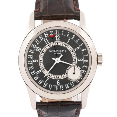 Relógio de couro Patek Philippe Calatrava ouro branco 18k cinza ródio 37mm 6000G - Imagem 1 de 4