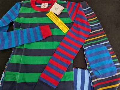 NWT HANNA ANDERSSON ORGANIC PAJAMAS 150 10 12  Crazy Stripes Penguin NEW - Image 1 of 4