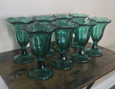 Vintage Set of 9 Parfait Soda Fountain Panel Tulip Glasses Ice Cream Sundae 6" - Image 1 of 4