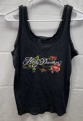 Camiseta regata vintage anos 90 Harley Davidson feminina preta com acabamento em renda tamanho M? - Imagem 1 de 4