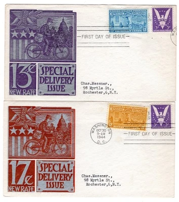 E17-18 Special Delivery 13c + 17c Pair 1944 FDCs - Staehle - Image 1 of 2