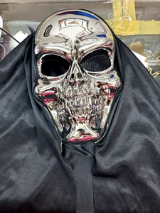 Silver Skull Skeleton Grim Reaper Halloween Mask - Picture 1 of 7