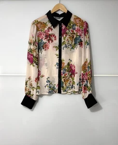 South Floral Print Shirt Sheer Size 12 Good Condition Black Collar and Sleeves - Picture 1 of 5