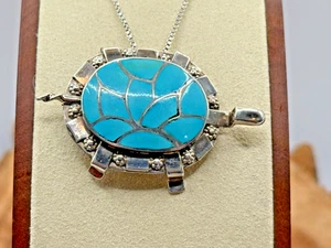 Carmichael Haloo Zuni Sterling Turquoise inlay Turtle Pendant/brooch--TB207.25 - Picture 1 of 6