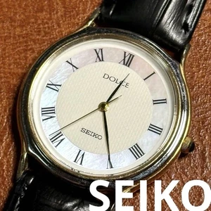 SEIKO DOLCE Roman Vintage 1990s Rare Pearl Dial Quartz Watch Japan - Picture 1 of 9
