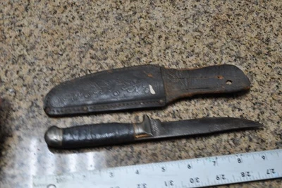 ANTIGUO Imperial Prov. Cuchillo de caza RI USA 8" hoja fija hoja de 4 3/4" con funda Foto 1 de 4