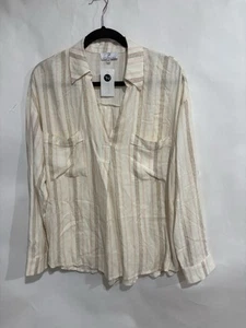 Ferne Boutique Size L Light Breeze Stripe Blouse Long Sleeve 100% Rayon Size L - Picture 1 of 5