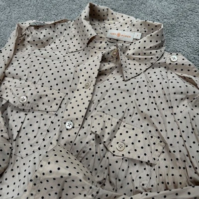 Tory Burch女式0长袖纽扣衬衫丝绸圆点 — 第 1/4 张图片
