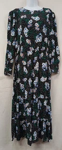 M&S Collection Black (with Blue Flowers) Floral Dress - Size 14L - BWNT - Picture 1 of 11