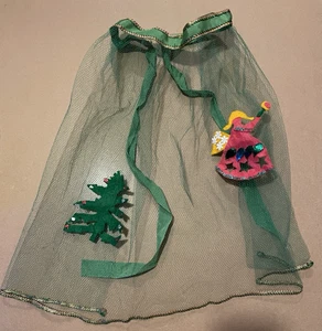 Vintage grüne Weihnachten halbe Schürze mit Glitzer, Band, Tüll & Filz Baum Ang18" L - Bild 1 von 7
