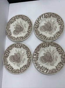 Queen’s Turkey Myott Factory Thanksgiving Transferware Set of 4 Salad Plates 8” - Picture 1 of 7