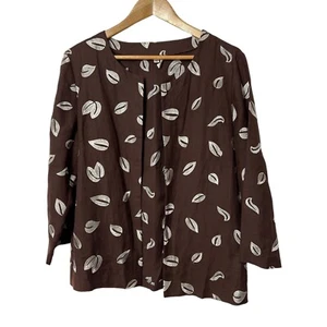 Jennifer Eden Womens Brown Linen Jacket Size 14 Silver Embroidered Leaves - Picture 1 of 5