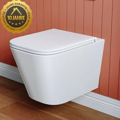 WC angolare senza bordo di risciacquo parete sospeso WC toilette rivestito Softclose coperchio sedile - Immagine 1 di 4