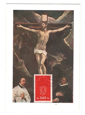 Maxi tarjeta SAAR RED CROSS 1952 FDC El Greco ART primer día *JESUCRISTO* KA752 Foto 1 de 4