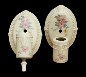 Pair of Traditional White Floral Porcelain Wall Sconces - Picture 1 of 7