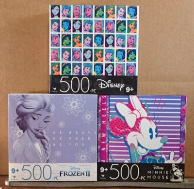 NEW Lot Of 3 Disney 500 pc Jigsaw Puzzles: Minnie Mouse, Princesses, Frozen II - Image 1 of 4