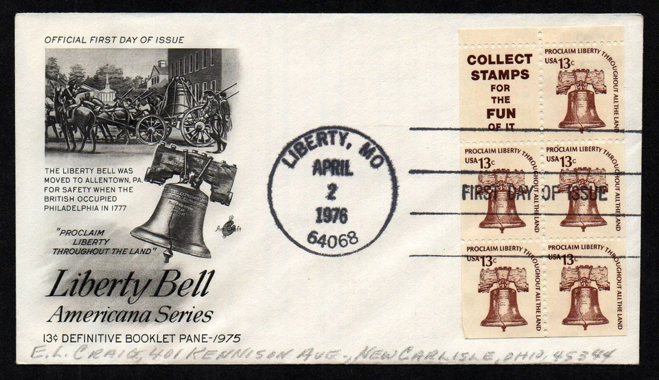USA, SCOTT # 1595-D, ARTCRAFT FDC COVER - LIBERTY BELL BOOKLET PANE, YEAR 1976 - Image 1 of 1
