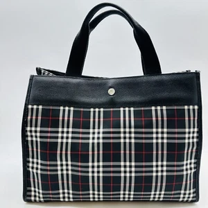 Burberry London Top Handle Black Red Nova check leather Trim - Picture 1 of 24