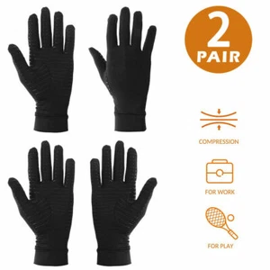 2 Pairs Men Women Full Finger Copper Compression Arthritis Gloves Relieves Pain - Picture 1 of 14