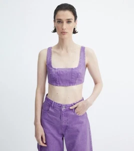 X Zeynep Tosun Acid Wash Detailed Denim Cropped Bustier Size 8 - Picture 1 of 4