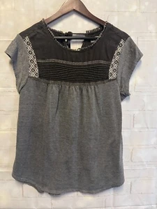 Knox Rose Blouse Womens L Gray Black Colorblock Round Neck Cap Sleeve Pullover - Picture 1 of 7