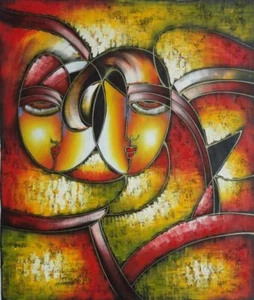 24x20 Cubism Faces Inspired By Picasso Oil Painting Modern Portrait - Picture 1 of 1