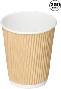 250 PACK Ripple Wall Insulated Disposable Paper Coffee Cups 8 oz. - Picture 1 of 4