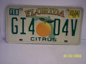 FLORIDA KENNZEICHEN ( GI4 04V ) ABGELAUFEN 02/2004 CITRUS - Bild 1 von 2