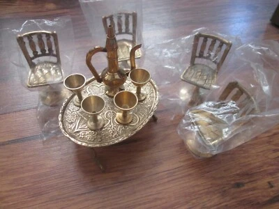 4 Vintage Brass Bar Stool Chairs w Table, Ewer & 4 Chalice Cups 1:12 Miniature - Image 1 of 4