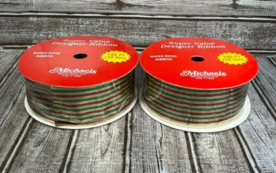 Лот из 2 MICHAELS 100' дизайнерская рождественская лента проводной край ленты 2,5» новый - Изображение 1 из 4