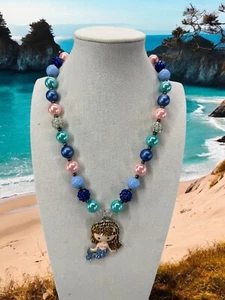 Homemade Beaded Mermaid Necklace Costume Jewelry Kids Dress Up Large Beads - Picture 1 of 4