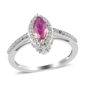0.25 CT Marquise-Cut Pink Ruby Lab Created Engagement Ring Women 925 Silver - Picture 1 of 5
