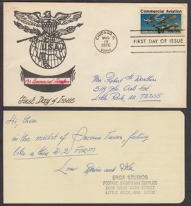 1976 Commercial Aviation Sc 1684 FDC with Erga Studios cachet, signed enclosure - Picture 1 of 1