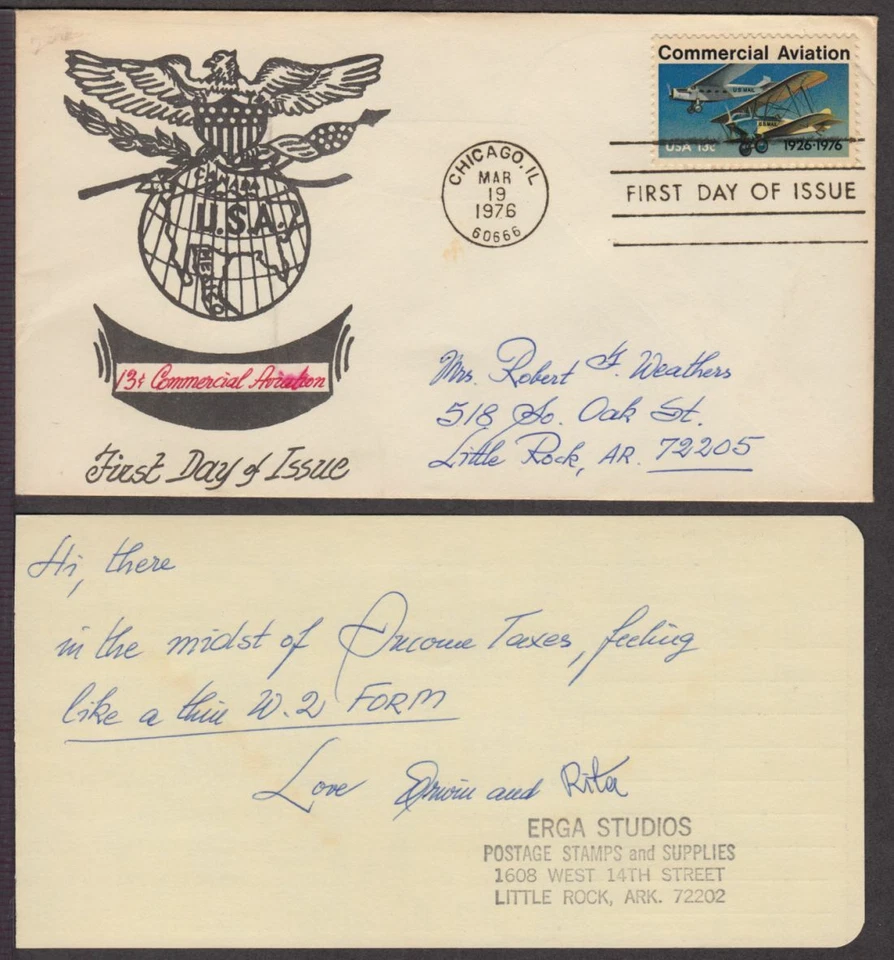 1976 Commercial Aviation Sc 1684 FDC with Erga Studios cachet, signed enclosure - Image 1 of 1