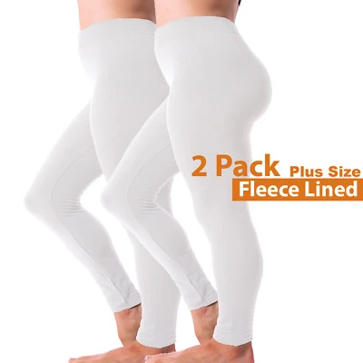 2 Pack Kuda Women Fleece Lined Warm Full Length Legging Pants Plus Size 1X 2X 3X - Image 1 of 4