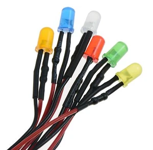 Diffused Lens Prewired 5mm LED 20cm 12V - White Red Blue Green Yellow Orange - Picture 1 of 1