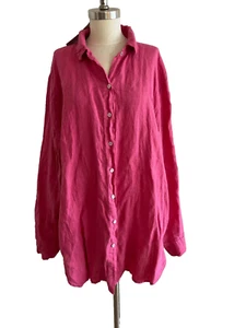 NWT Cut Loose Light Weight 100% Linen Button Up Pink Shirt Tunic Top Sz XL - Picture 1 of 6