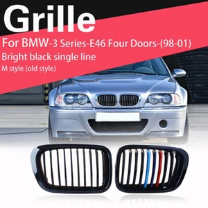 Parrilla renal delantera negra brillante para BMW E46 1999-2002 Serie 3 4D M-Color - Imagen 1 de 7