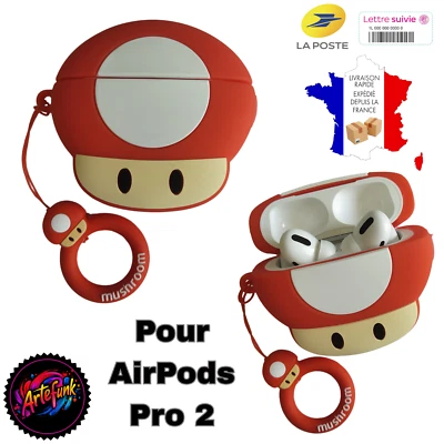 Ètui Protection 3D Silicone Nintendo Super Mario Mushroom Pour Apple AirPods Pro - Photo 1/4